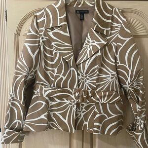 INC International Concepts Taupe & White Floral Belted Trench Jacket